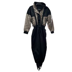 Vintage 90s Edelweiss One Piece Ski Suit Jumpsuit Black Gold Size 6